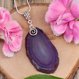 Purple Agate Slice with Charm Pendant