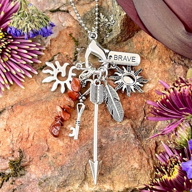 Brave Charmed Life Necklace with Red Jasper