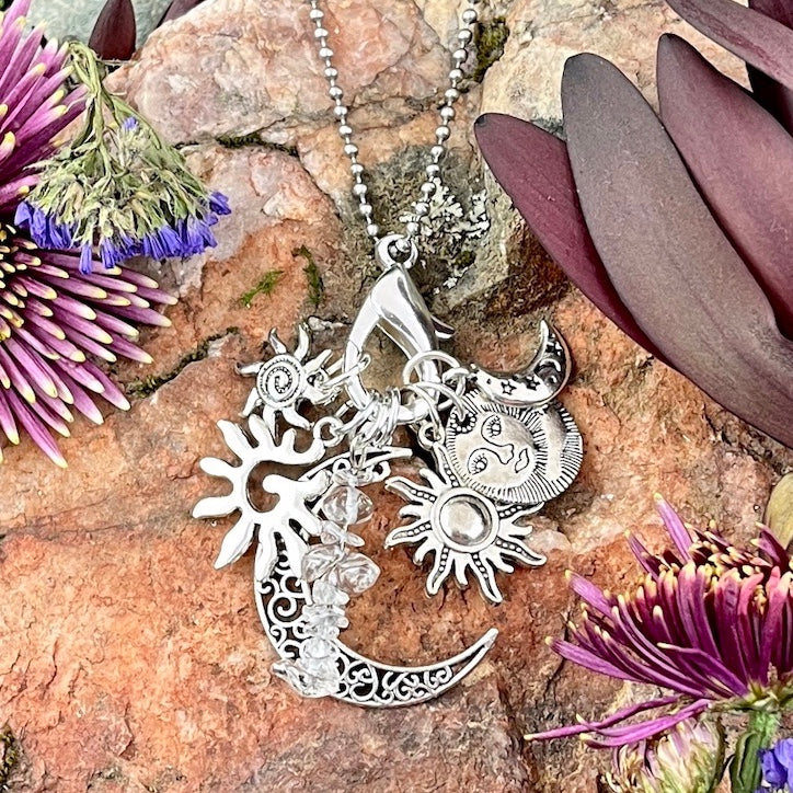 Sunrise Sunset Charm Necklace with Quartz