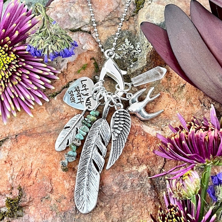 Let Your Spirit Soar Charm Necklace with Turquoise Jasper