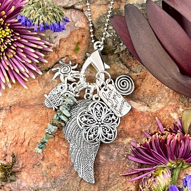 Find Joy in the Journey Charm Necklace with Turquoise Jasper