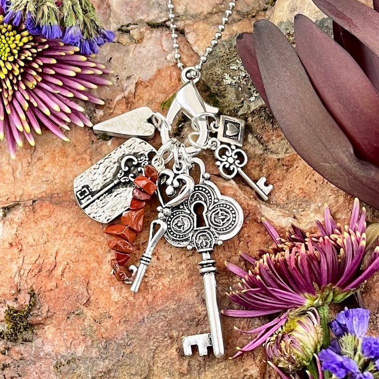 Dream Keys Charmed Life Necklace with Red Jasper
