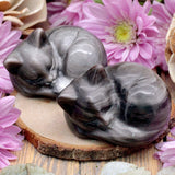 Silver Sheen Obsidian Sleeping Cat