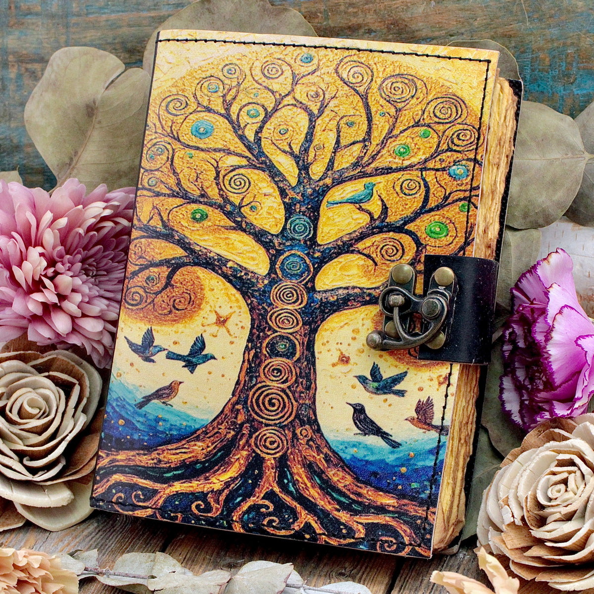 Tree of Life Journal with Aged Blank Pages and Metal Clasp