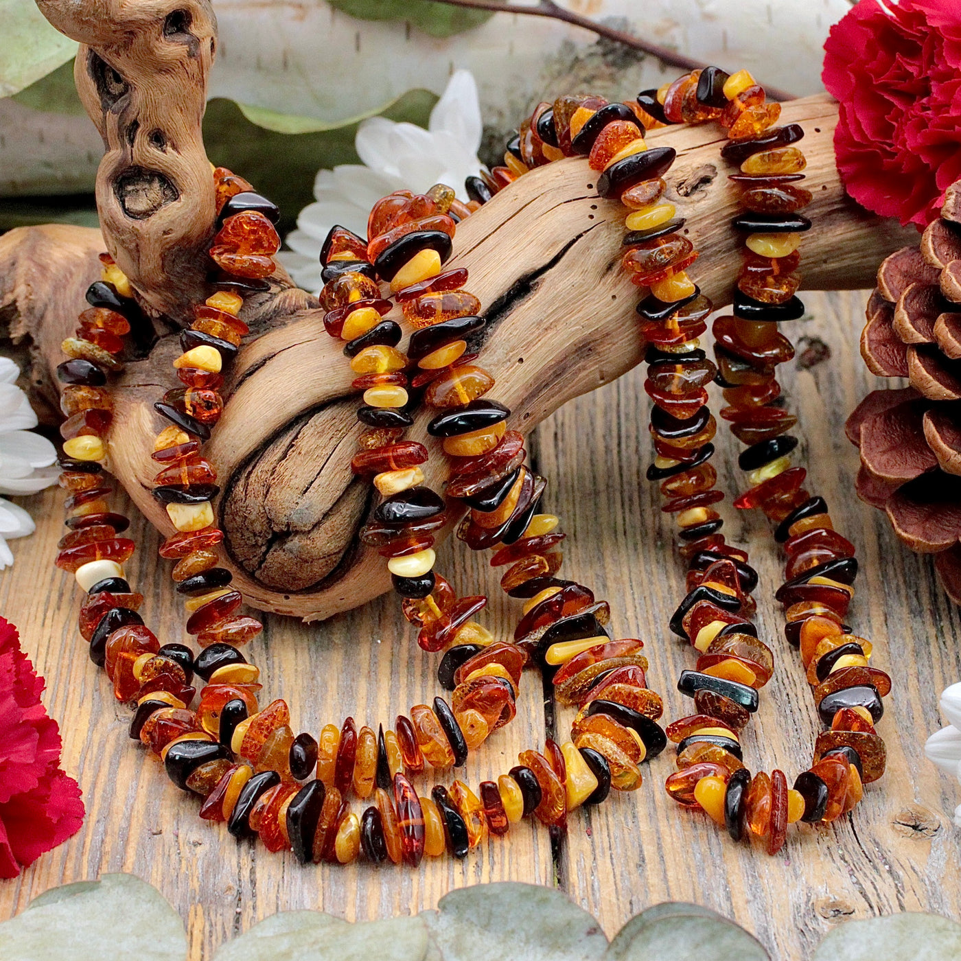Tri-Color Amber Small Chip Necklace
