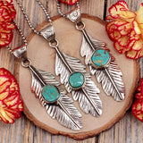 Turquoise Feather Pendant - Tibetan Silver