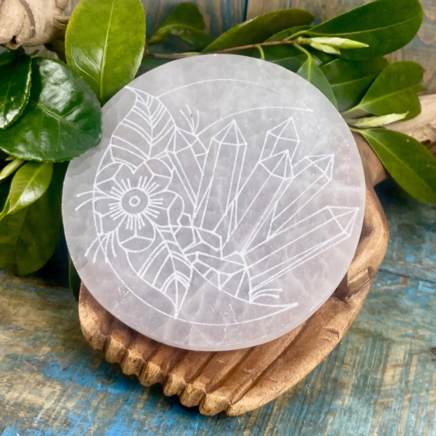 Selenite Charging Plate with Crystal Moon Etching