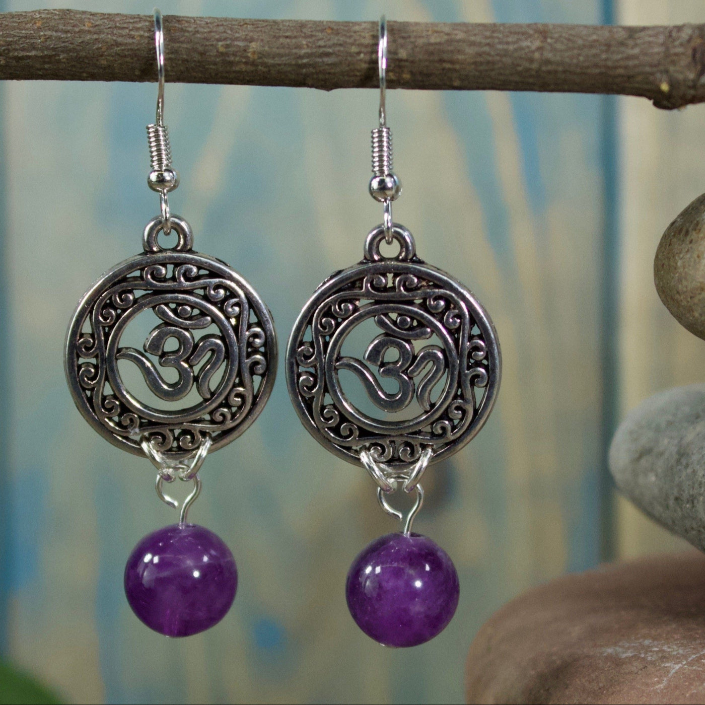 Amethyst Om Earrings