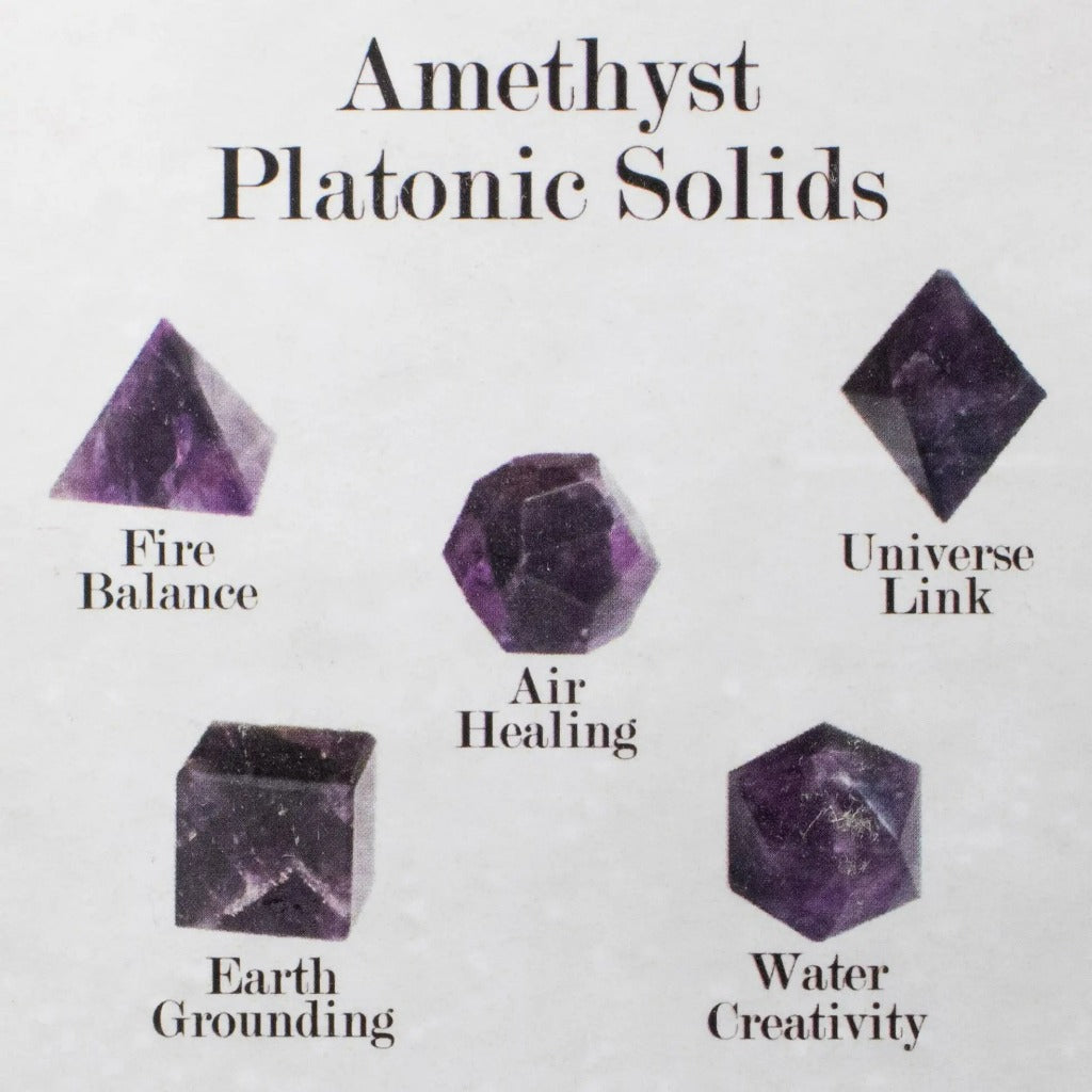Crystal Platonic Solid Set in Amethyst or Quartz