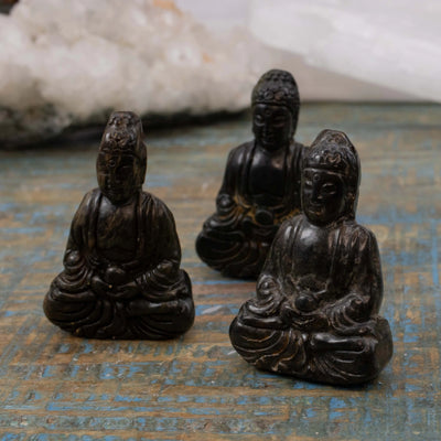 Dark Brown Serpentine Buddha Figurine/Pendant Combo