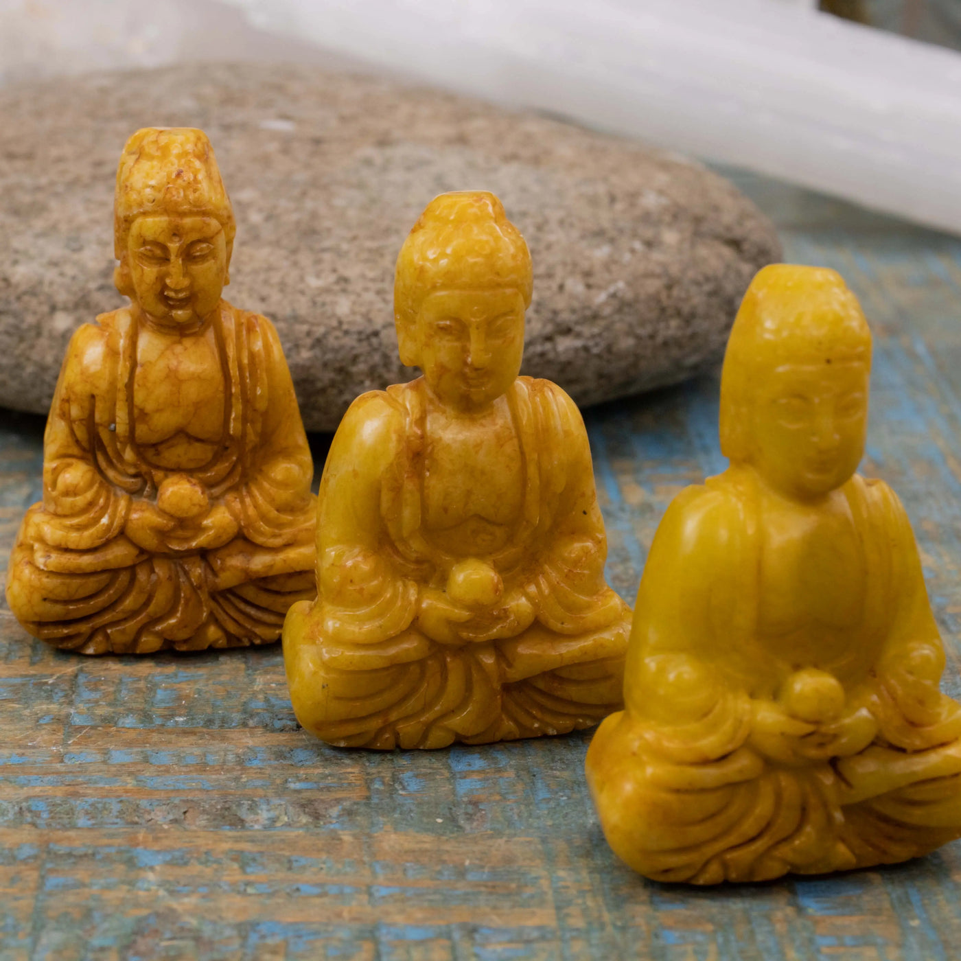Yellow Serpentine Buddha Figurine/Pendant Combo