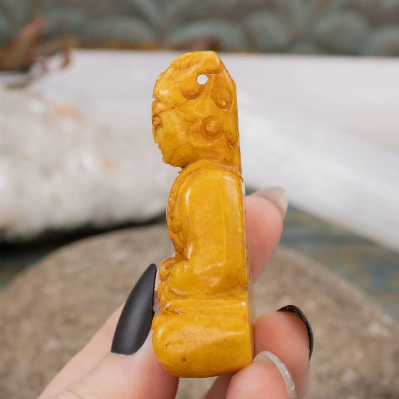 Yellow Serpentine Buddha Figurine/Pendant Combo