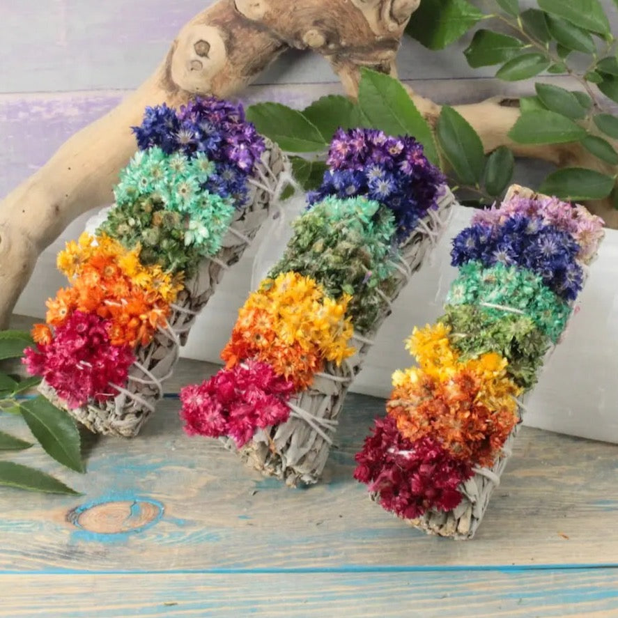 Sage Smoke Cleansing Wand with Chakra Flowers