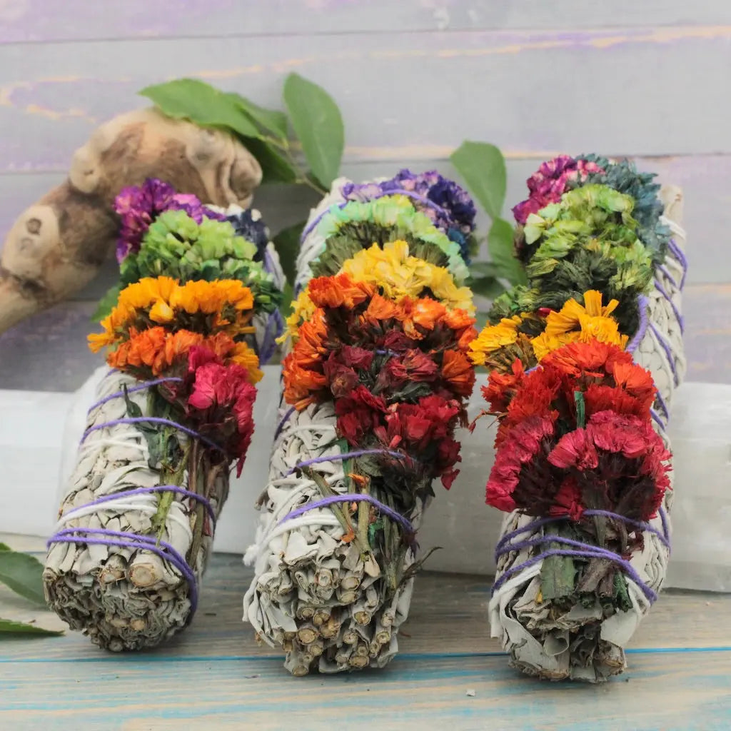 Large Sage Smoke Cleansing Wand with Chakra Flowers