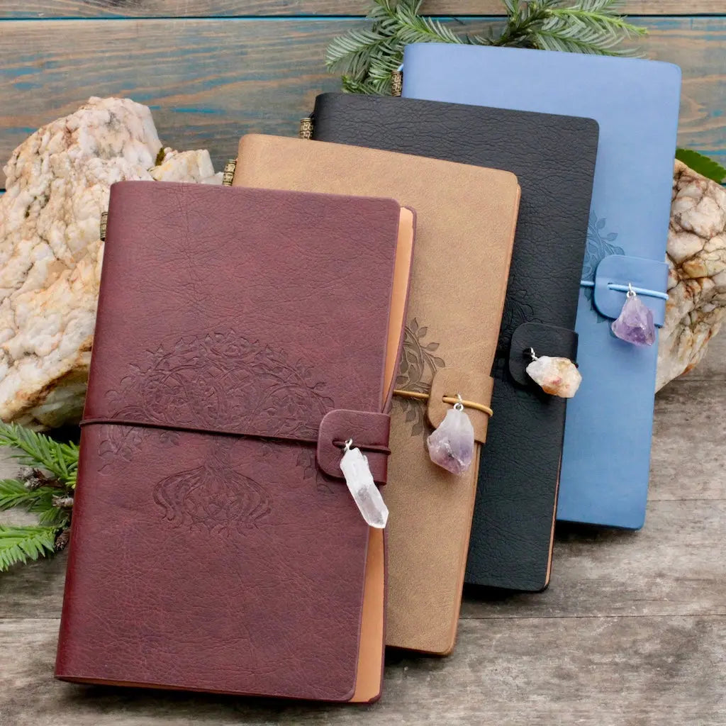 Leather Bound Crystal Journal - Tree of Life Design