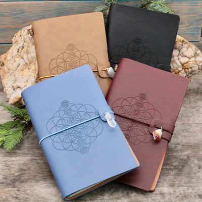 Embossed Leather Journal - Chakra  Flower of Life Design