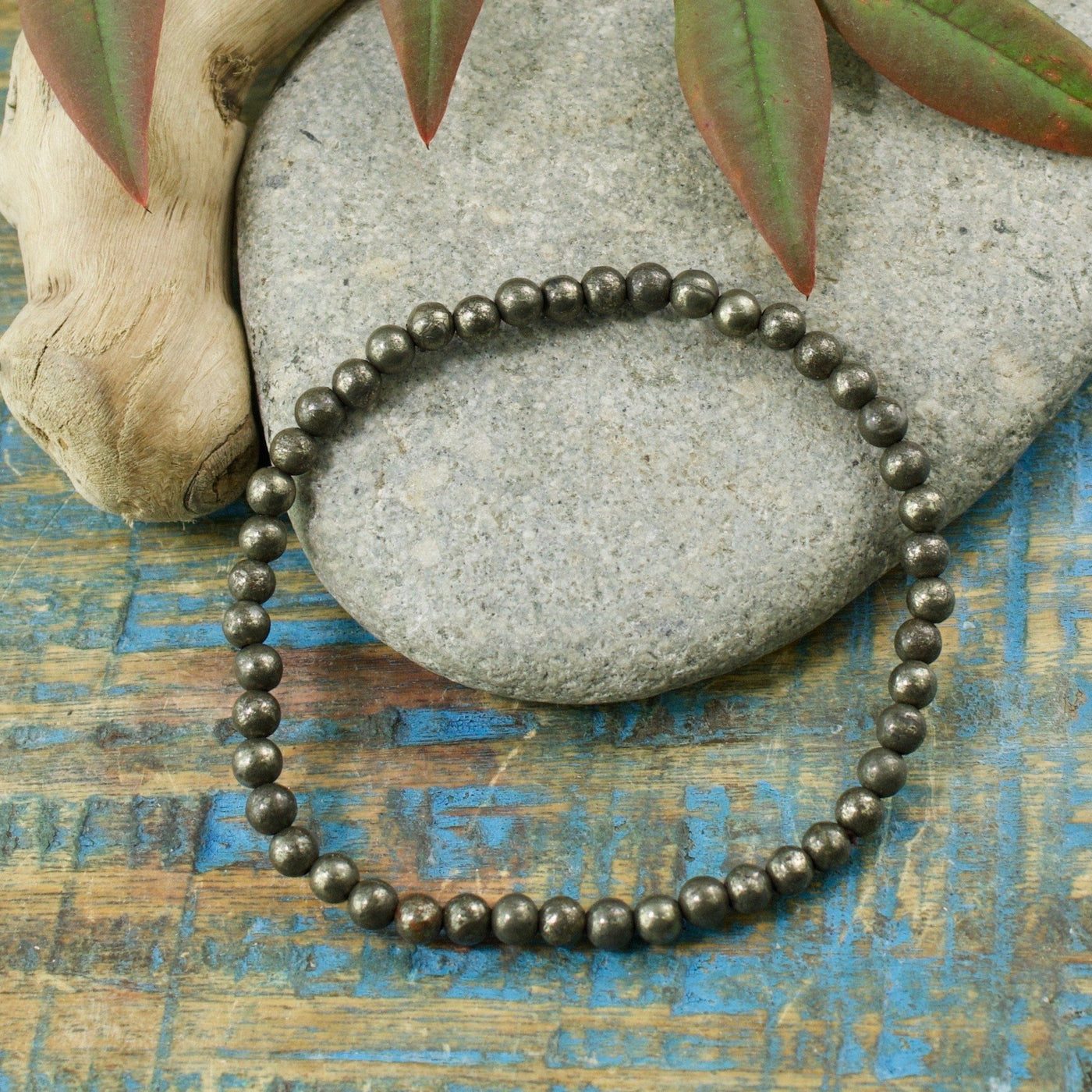 Pyrite Bracelet, 4mm Polished Round Beads