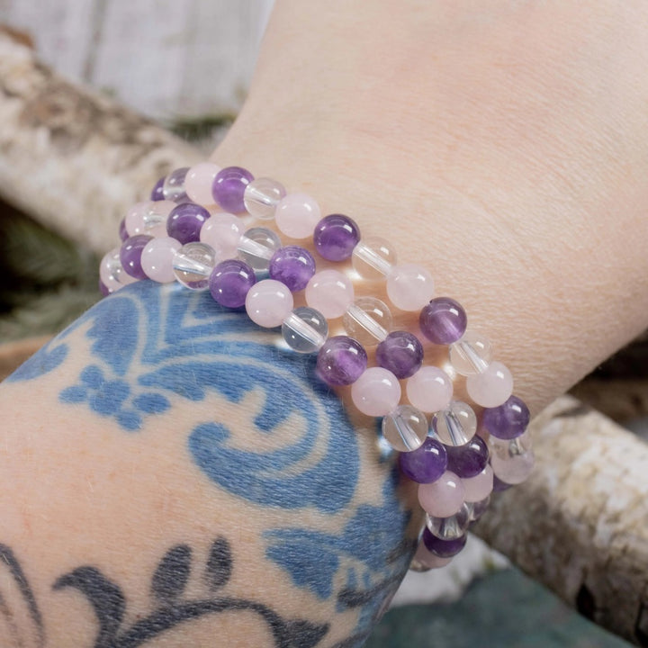 Rose Quartz Amethyst and Quartz Bracelet