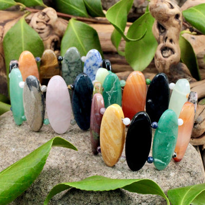 Sacred Stone Mix Oval Bead Cuff Bracelet