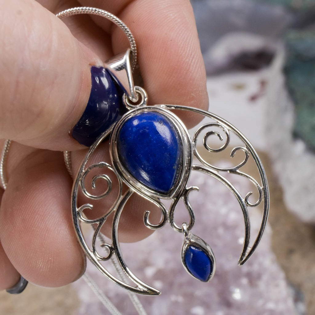 Lapis Lazuli Crescent Moon Pendant Necklace