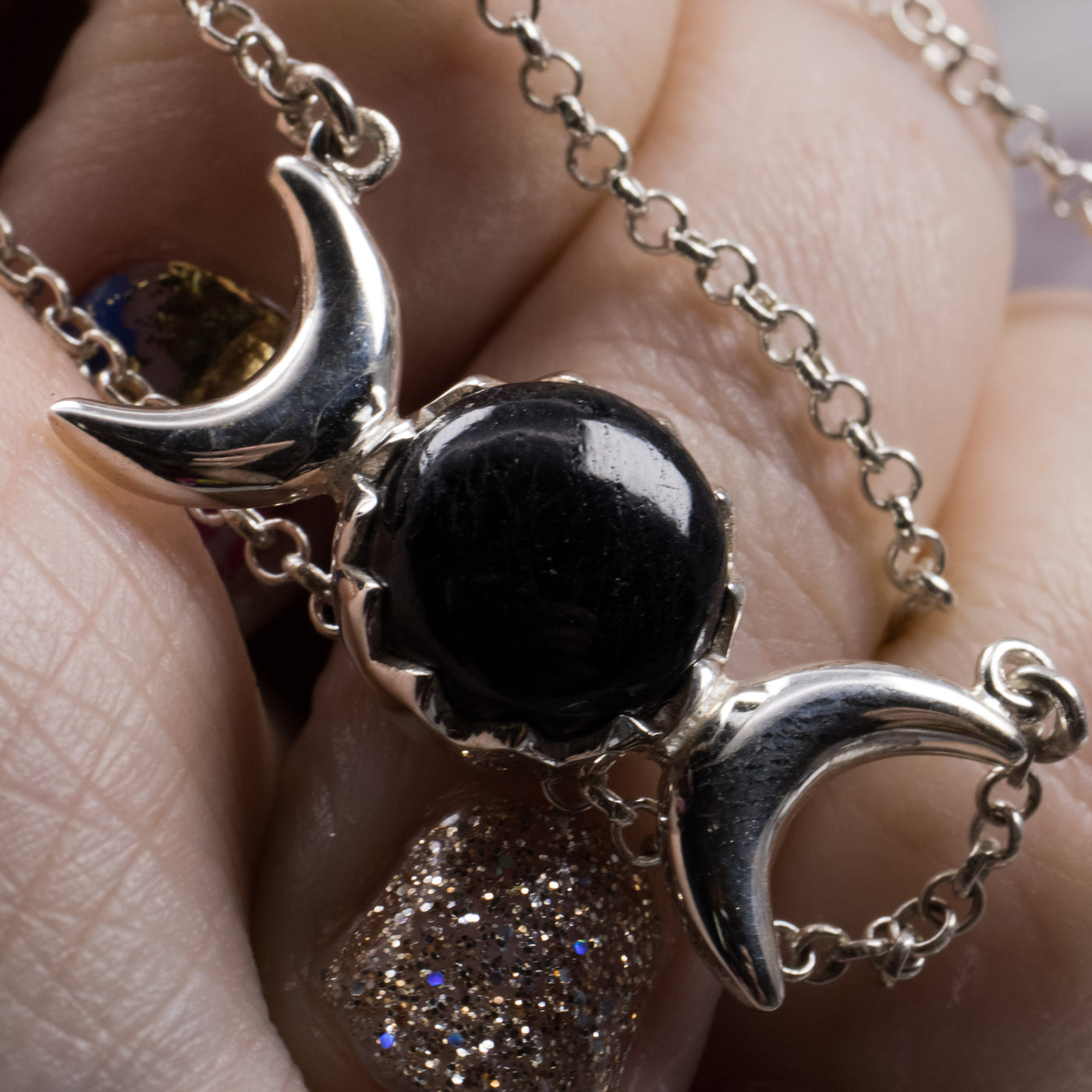 Triple Goddess Obsidian Pendant Necklace