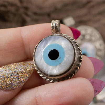 Mother of Pearl, Turquoise & Onyx Evil Eye Pendant Collection