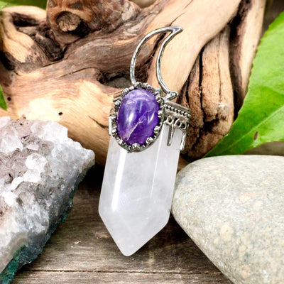 Quartz Point With Amethyst And Moon Pendant