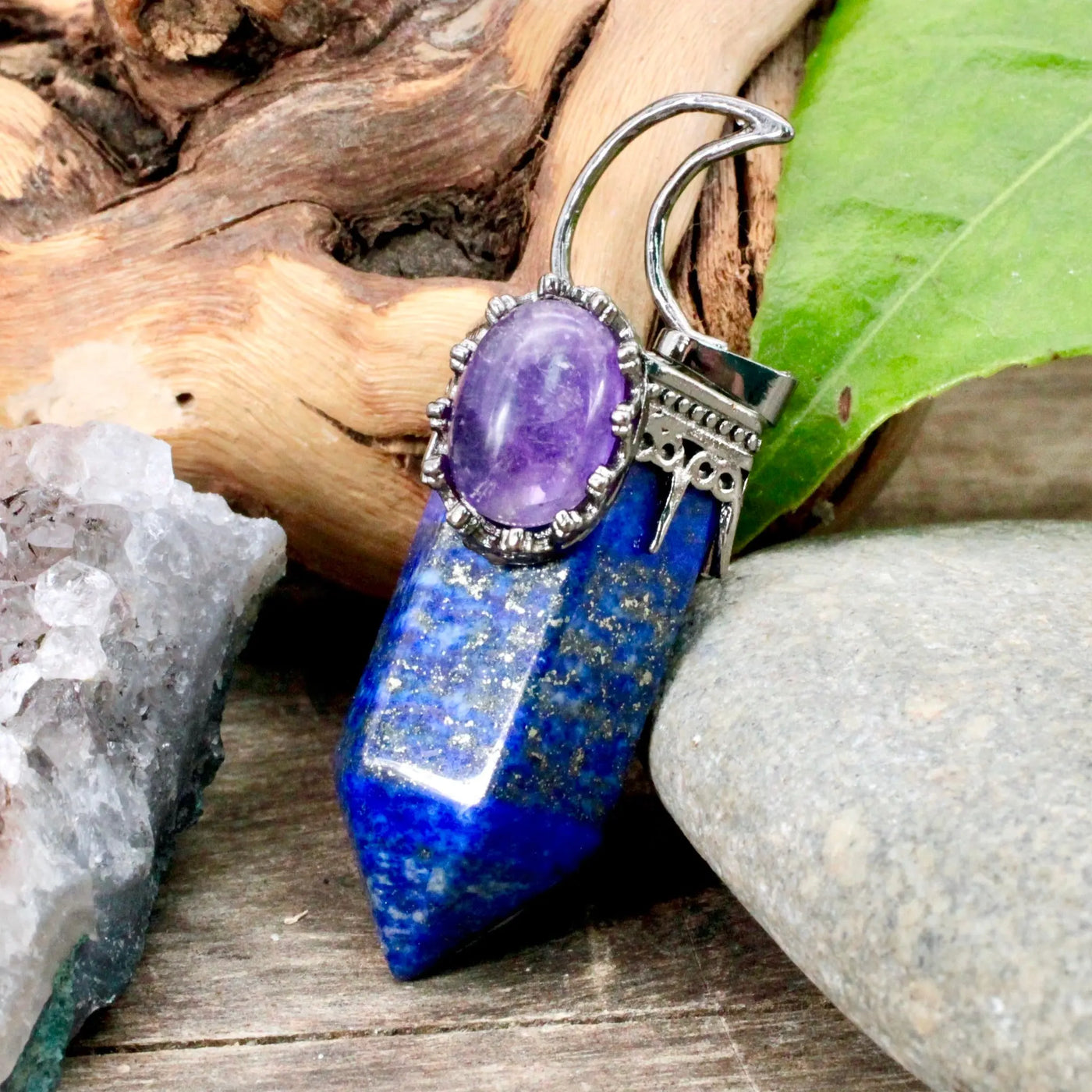 Lapis Point With Amethyst And Moon Pendant