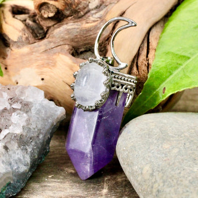 Amethyst Point With Quartz And Moon Pendant