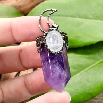 Amethyst Point With Quartz And Moon Pendant