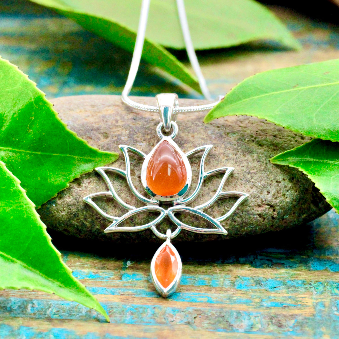 Carnelian Lotus Pendant