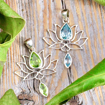 Lotus Pendant with Gemstone in Sterling Silver