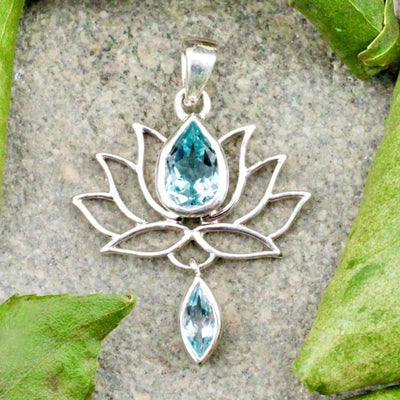 Lotus Pendant with Gemstone in Sterling Silver