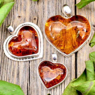 Amber Heart 925 Sterling Silver Pendant