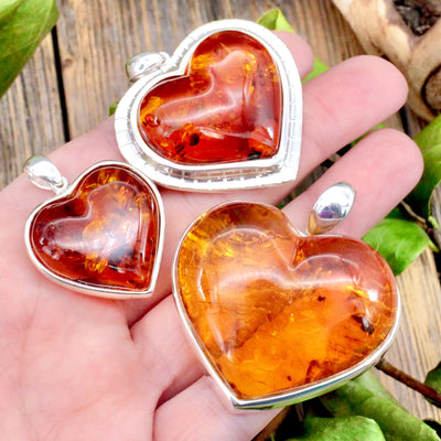 Amber Heart 925 Sterling Silver Pendant