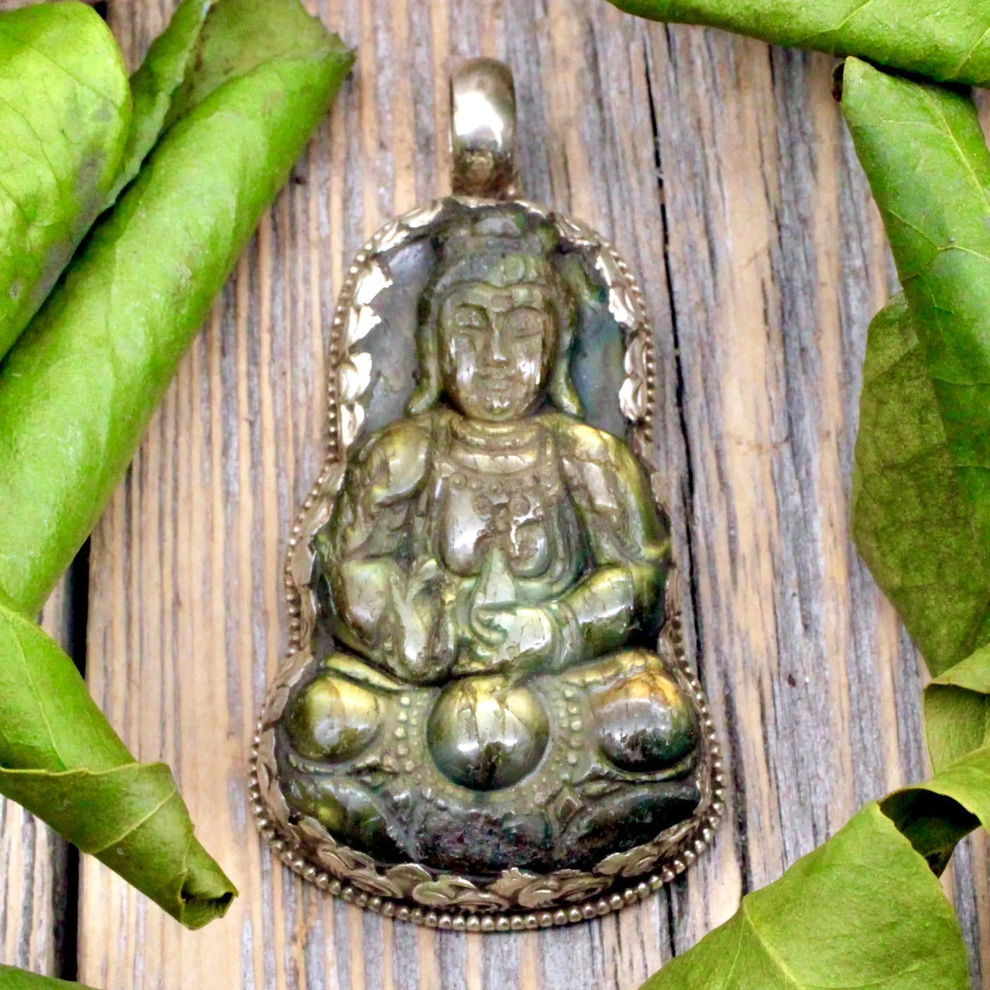 Labradorite Meditating Buddha Pendant