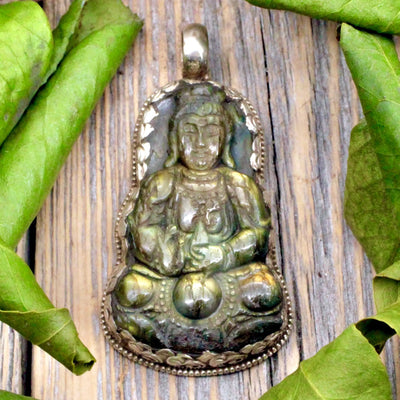 Labradorite Meditating Buddha Pendant
