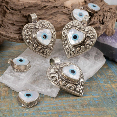 Mother of Pearl, Turquoise & Onyx Evil Eye Pendant Collection