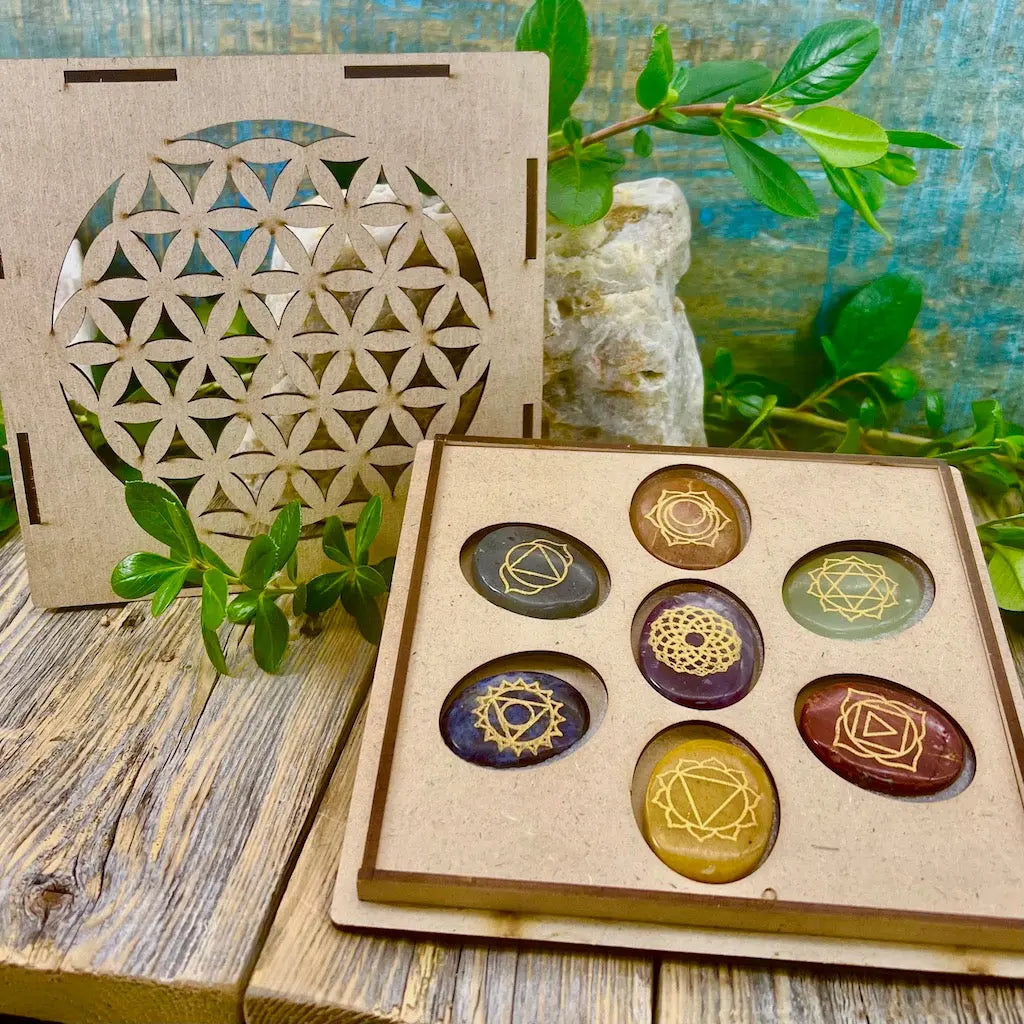 Chakra Stones Boxed Set - Flower of Life Design