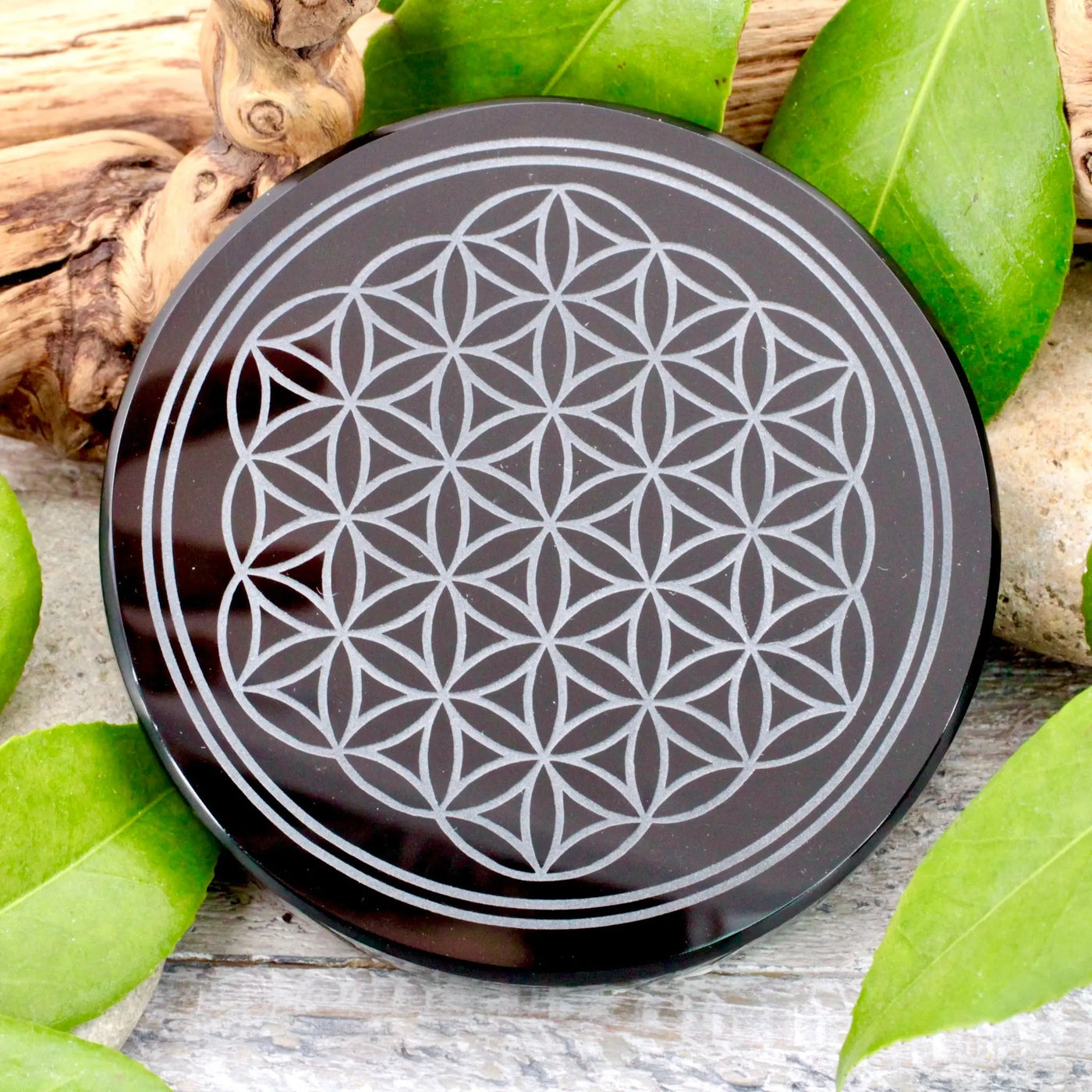 Obsidian Scrying Mirror With Flower of Life