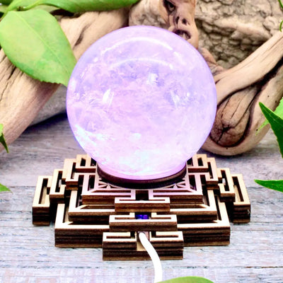 Wooden Geometric Sphere Stand with Color-Changing Light