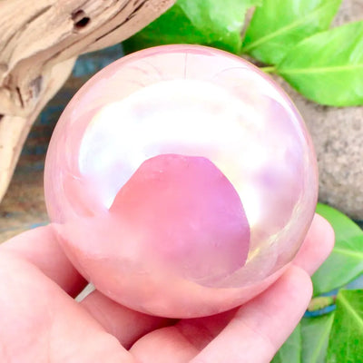 Pink Aura Rose Quartz Sphere