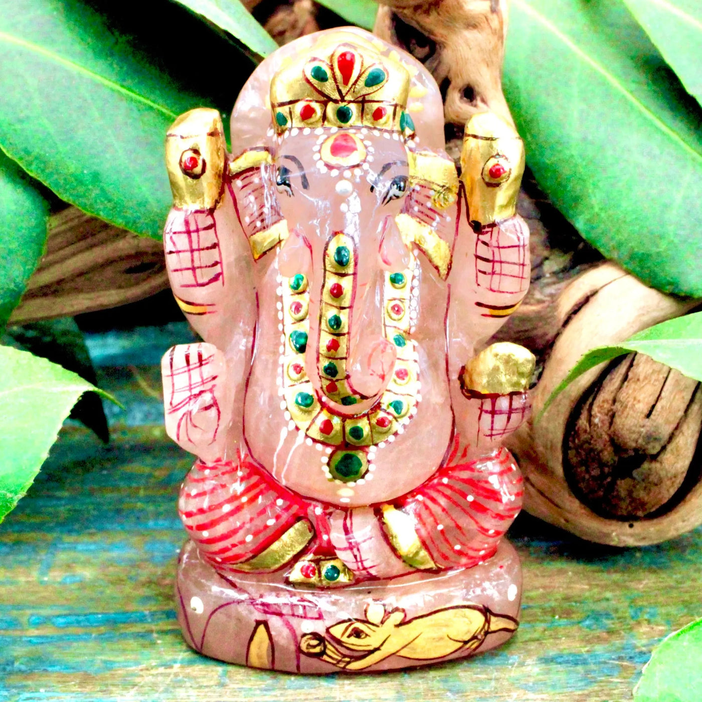 Hand Painted Rose Quartz Ganesha