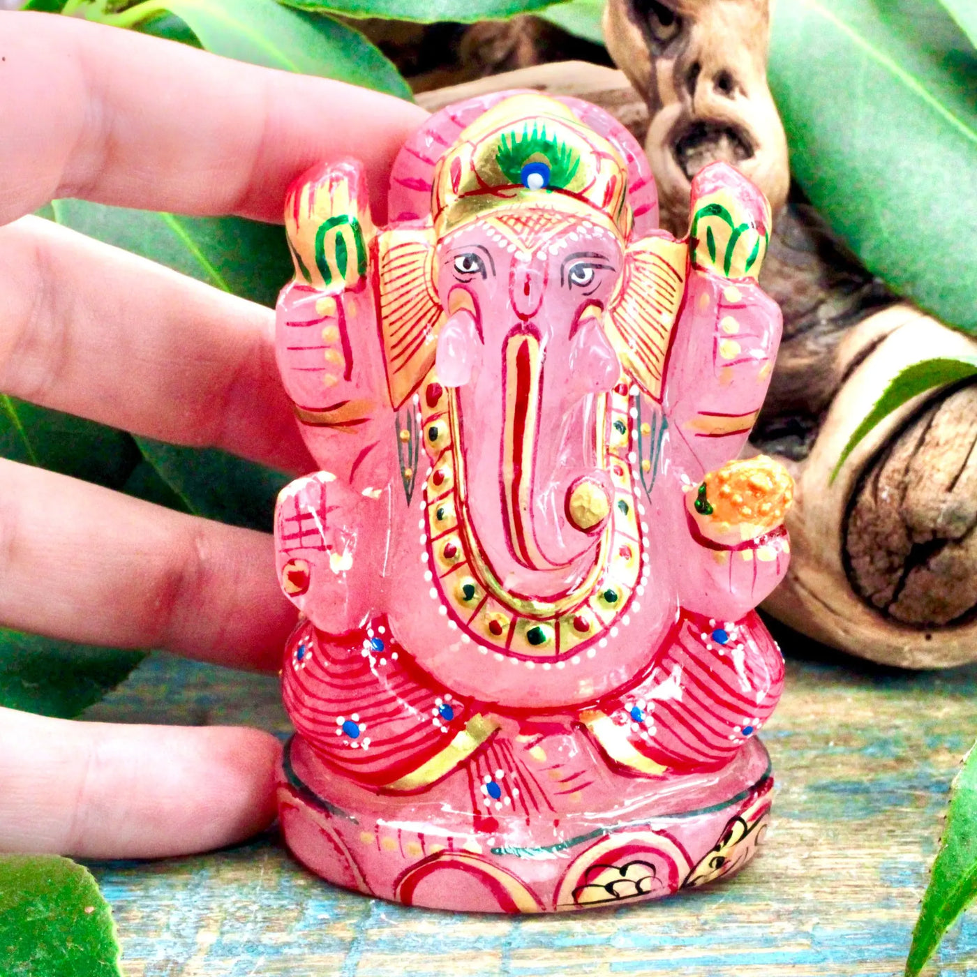 Hand Painted Rose Quartz Ganesha