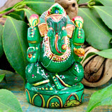 Jade Ganesha Carving - Hand Painted