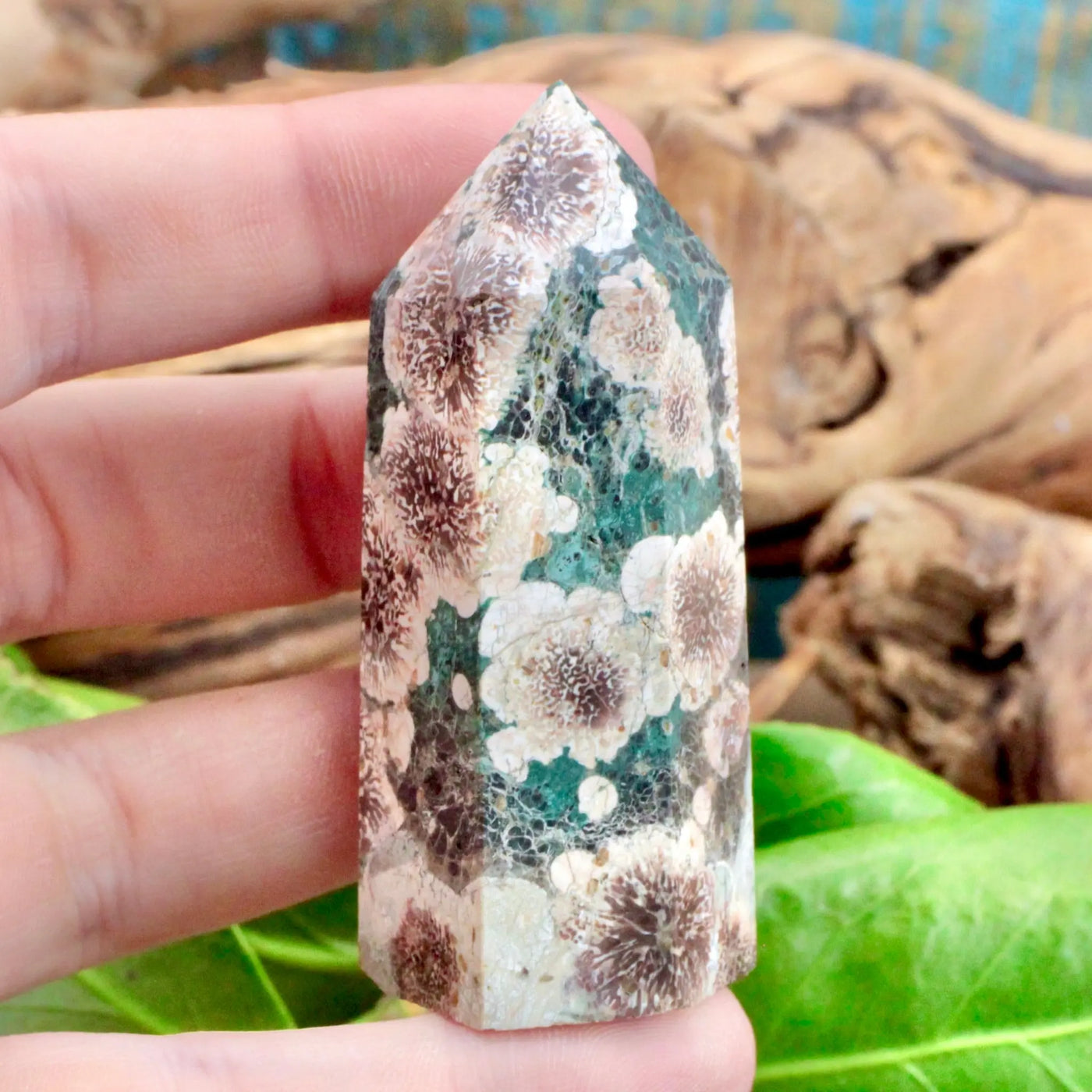 Green Flower Agate Tower - Small
