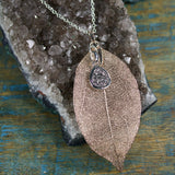 Rose Gold Leaf with Silver Druzy Necklace