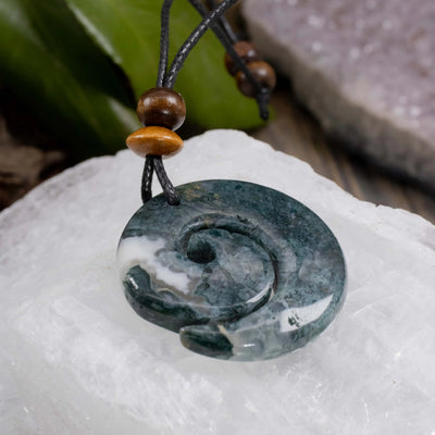 Moss Agate | Sacred Symbols Spiral Amulet