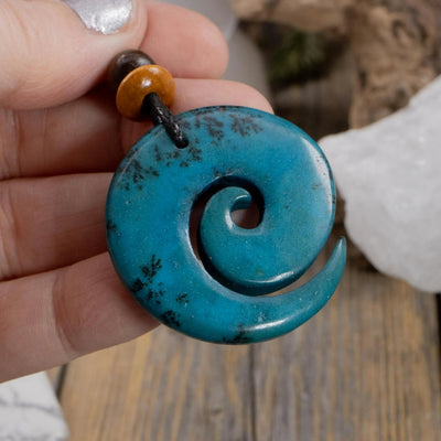 African Turquoise Jasper | Sacred Symbols Spiral Amulet