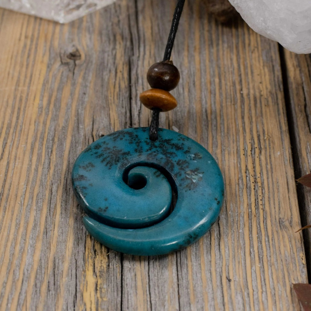 African Turquoise Jasper | Sacred Symbols Spiral Amulet